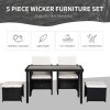 Outsunny 2 Seater Rattan Cube Garden Furniture Set, Rattan Dining Set with Cushions, Outdoor Dining Table and Chairs with 2 Armchairs, 2 Stools, Rectangular Glass Top Table for Patio, Balcony