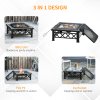 Outsunny Large Outdoor Fire Pit Table, 3 in 1 Square Wood Burning Firepit Metal Brazier, BBQ Grill, Ice Bucket w/ Grill Grate, Log Grate, Lid, Poker for Garden, Camping, Bonfire, 76 x 76 x 47cm, Black
