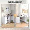 HOMCOM L Shaped Computer Desk, Reversible Home Office Desk with Drawers, File Cabinet and Storage Shelves, Study Table, 117 x 83.5 x 76cm, White
