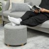HOMCOM 45cm Round Storage Ottoman, Teddy Fleece Footstool with Removable Lid and Wood Legs, Button Tufted Vanity Stool for Living Room Bedroom Hallway