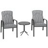Outsunny 3-Piece Patio Bistro Set, 5-Position Adjustable Recliner Garden Chairs and Tempered Glass Table, Garden Furniture Set with Cushions, High Back, Armrests, Metal Frame for Balcony Patio, Grey