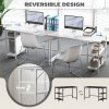 HOMCOM Computer Desk with Power Outlets, 120 x 60 cm Home Office Desk with Reversible Storage Shelves and Headphone Hook, Study Table Workstation for Bedroom, White