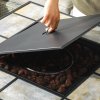 Outsunny Outdoor PE Rattan Gas Fire Pit Table, Square Gas Burner Patio Heater with Fire Control Panel, Slate Desktop, Lid and Lava Rocks, 50,000 BTU, Brown