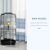 PawHut Bird Cage with Perches, Food Bowls, Swing, Parrot Cage for Budgie, Parakeet, Small Bird, 46.5 x 35.5 x 92cm, Black