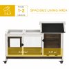PawHut Wooden Rabbit Hutch with Wheels, Guinea Pig Cage, Small Animal House for Outdoor & Indoor with Slide-out Tray, 108 x 58 x 73.5cm, Brown