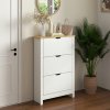 HOMCOM Narrow Shoe Cabinet, Space Saving Shoe Storage Cabinet with 3 Flip Drawers and Adjustable Shelves for 18 Pairs of Shoes for Hallways and Living Room, White