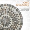 Outsunny 60 cm Mosaic Garden Table, Small Round Outdoor Side Table with Ceramic Top, Plant Stand for Patio, Balcony, Grey and Green