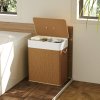 HOMCOM Double Laundry Basket with Lid, 100L Bamboo Laundry Hamper with Rope Handles, Washing Basket with Removable Liner for Bathroom, Bedroom