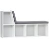 HOMCOM Bookcase Storage Shelf with Cushioned Reading Seat, Bookshelf Storage Cabinet for Study Living Room, White