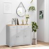 HOMCOM Modern Sideboard with Rubberwood Top, Buffet Cabinet with Storage Cabinets, Drawers and Adjustable Shelves for Dining Room, Kitchen, Grey