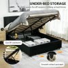 HOMCOM Double Ottoman Bed Frame, 4ft6 Gas Lift Storage Bed with 2-Level Adjustable Velvet Upholstered Headboard, Wheeled Drawer and Wooden Slats, No Mattress, Black