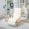 HOMCOM Birch Wood Lounge Chair, Upholstered Recliner Lounge Seat with Adjustable Footrest, Modern Armchair for Living Room, Bedroom, Balcony, Office, Cream White