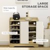 HOMCOM Shoe Cabinet with 4-tier Double Door Cupboard and 5-tier Open Shelves, 13 Pair Shoe Storage Organizer with Removable Shelves for Entryway, Hallway, Natural and White