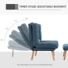 HOMCOM Armchair with Footstool, 180° Recliner with Ottoman, Accent Chair and Footstool with 3-Position Adjustable Backrest and Wooden Legs for Living Room, Blue