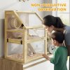 PawHut Wooden Hamster Cage, 3 Tier Gerbil Cage with Detachable 32cm Deep Bottom, Hut, Seesaw, Exercise Wheel, Ramps, Natural Wood Finish