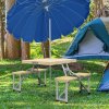 Outsunny Folding Wooden Picnic Table with Seats and Umbrella Hole, Aluminium Frame Portable Camping Table and Chairs Set, for Patio, Yard, Porch and Garden