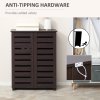HOMCOM Narrow Shoe Cabinet for Entryway, 5-Tier Slim Shoe Storage Cabinet with 2 Slatted Doors and Adjustable Shelves for 15 Pairs, Dark Brown