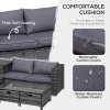 Outsunny 4 Pieces Rattan Garden Furniture Set, 4 Seater Corner Sofa Set with Storage Box, 2 Drawers Coffee Table, Loveseats with Cushions, Wicker Garden Conservatory Furniture for Balcony, Grey