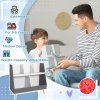 HOMCOM Kids Storage Shelf, 2-Tier Kids Book Shelf with 5 Compartments, Anti-Tip Device, Pine Wood Legs, for Nursery, Playroom, Classroom - Grey