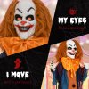HOMCOM 168 cm Life Size Halloween Animated Standing Circus Clown with Red Light Up Eyes, Sound Activated Moving Arms & Body, Scary Clown Halloween Decorations, Battery Operated, Indoor Party Props