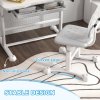 AIYAPLAY Kids Desk and Chair Set, Height Adjustable School Study Table Chair Set with Tilted Desktop, Storage Drawer, Book Stand, for Writing Reading, kids Aged 3-12 Years, Grey