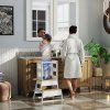 AIYAPLAY Toddler Tower, 2 in 1 Toddler Step Stool with Chalkboard, Safety Rail, Kids Standing Tower for Kitchen, Counter, Bathroom, Sink, White