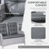 Outsunny Garden PE Rattan Dining Sofa Set, Outdoor 4 Seater Wicker Furniture, High Back Chairs with Cushions, Tempered Glass Coffee Table for Patio, Mixed Grey