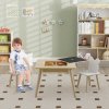 AIYAPLAY 3-Piece Kids Table and Chairs Set, Toddler Table and Chair Set with Bear-Shaped Backrest, Convertible Desk, Storage Grid for Nursery, Classroom, Playroom, Natural Wood