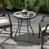 Outsunny 60 cm Garden Round Coffee Table,  Outdoor Side Table with Tempered Glass Printed Table Top and Foot Pads for Porch, Balcony, Multicolour