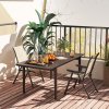 Outsunny Set of 2 Folding Chair, Garden Chair Set with Breathable Mesh Back and Seat, Outdoor Camping Chairs with Armrests, Steel Frame for Deck Balcony, Brown