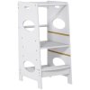 HOMCOM Toddler Step Stool Kids Adjustable Standing Tower with Safety Rail for Kitchen Counter Grey