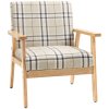 HOMCOM Modern One Seater Sofa for Living Room, Linen Fabric Small Couch with Rubber Wood Frame, Armrests, Lattice Pattern, Upholstered Armchair, Beige