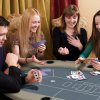 SPORTNOW 10 Player Folding Poker Table, Oval Portable Blackjack Casino Table with Cup Holders, Cushioning Edge, Brown and Blue