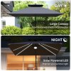 Outsunny 2.5m Cantilever Parasol with Solar Powered LED Lights, Double Top Square Overhanging Garden Parasol with 360 Rotation, Tilt Adjustment, Crank Handle, Dark Grey