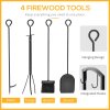 Outsunny Metal Firewood Log Holder 2 Layer Firewood Rack Indoor Outdoor Fireplace Wood Storage Shelf with 4 Tools and Hooks, Black, 40L x 30W x 74.5H cm