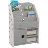 AIYAPLAY Kids Storage Units, Toy Organiser with 2 Storage Boxes, 4 Tier Bookshelf, Cabinet, for Playroom, Bedroom, Kid Room, Living Room, 67 x 29 x 98cm, Light Grey