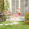Outsunny Flamingo Garden Statue Ornament, Metal Bird Art Outdoor Statue, Standing Garden Sculpture Gift with Ground Stakes for Pond Landscape Decoration, Pink