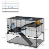 PawHut 3 Tiers Hamster Cage, Gerbil Cage with Deep Glass Bottom, Non-Slip Ramps, Platforms, Hut, Exercise Wheels, Water Bottle, Dish, for Syrian Hamster, Dwarf Hamster, 78.5 x 48.5 x 57cm