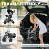 AIYAPLAY Kids Trike, 6 in 1 Toddler Tricycle with Adjustable Parent Handle & Canopy, Convertible Seat, for Ages 1-5 Years, Foldable Baby Trike with Safety Harness, Storage Basket & Bag, Black