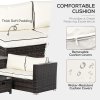 Outsunny 4 Pieces Rattan Garden Furniture Set, 4 Seater Corner Sofa Set with Storage Box, 2 Drawers Coffee Table, Loveseats with Cushions, Wicker Garden Conservatory Furniture for Balcony, Brown