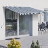Outsunny 3.5 x 2.5m Garden Patio Retractable Manual Awning Canopy, Adjustable Sun Shade Shelter with New Winding Handle - Blue/White
