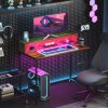 HOMCOM 100cm Computer Desk with LED Lights and Power Outlets, Gaming Desk with Monitor Stand, Computer Table with Remote for Home Office Study, Rustic Brown