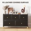 HOMCOM Chest of Drawers, 5 Drawer Fabric Dresser with PU Leather Surface, Steel Frame, Storage Organizer Unit for Bedroom, Living Room, Hallway, Closet, Easy to Assemble, Black
