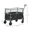 Outsunny 180L Festival Trolley on Wheels, Folding Camping Trolley Cart with Extendable Side Walls and Telescopic Handle, for Garden Beach Fishing, Black