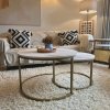HOMCOM Coffee Table Set of 2, Round Nest of Tables with Faux Marble Tabletop and Metal Frame, Modern Side Tables for Living Room, White