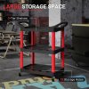 HOMCOM 3-Tier Rolling Tool Cart, Tool Trolley on Wheels, Plastic Mobile Service Utility Cart with Handles for Garage, Mechanics and Warehouse, 91kg Capacity, Black and Red