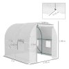 Outsunny Reinforced Walk In Polytunnel Greenhouse with Roll Up Door, Galvanised Steel Frame and Zipped Door Windows (2 x 2.5m), White