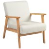 HOMCOM Accent Armchair, Living Room Chair, Wooden Upholstered Single Lounge Chair with Rubber Wood Legs and Padded Seat , Leisure Sofa Chair for Bedroom Office, Cream White