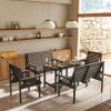 Outsunny 5 Piece Wooden Garden Dining Set for 6, Outdoor Conversation Set with 2 Armchairs, 2 Loveseats and Dining Table with Umbrella Hole for Patio, Balcony, Grey