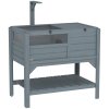 PawHut Tortoise House w/ Shelf, Small Pet Reptile Wooden House w/ Hide Shelter Den and Run, Lamp Holder, Tray, for Indoors, Outdoors - Grey